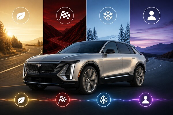 do the driving modes in cadillac lyriq offer different ranges or battery usages