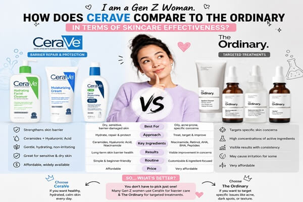 i am a genz woman. how does cerave compare to the ordinary in terms of skincare effectiveness